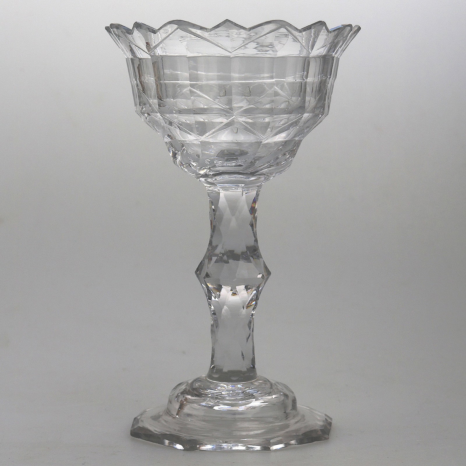 A Very Fine & Large Antique Georgian Facet Cut Glass Stem Sweetmeat 18cm ht C.18thC - 14