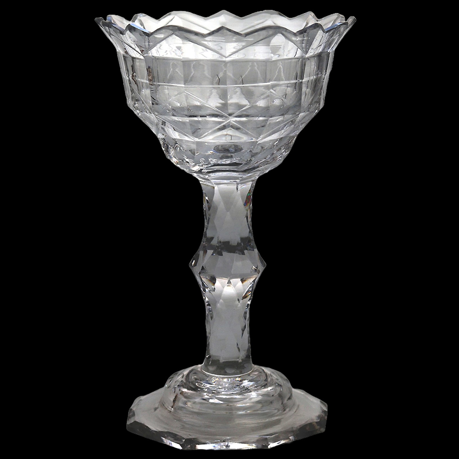 A Very Fine & Large Antique Georgian Facet Cut Glass Stem Sweetmeat 18cm ht C.18thC (1 of 14)