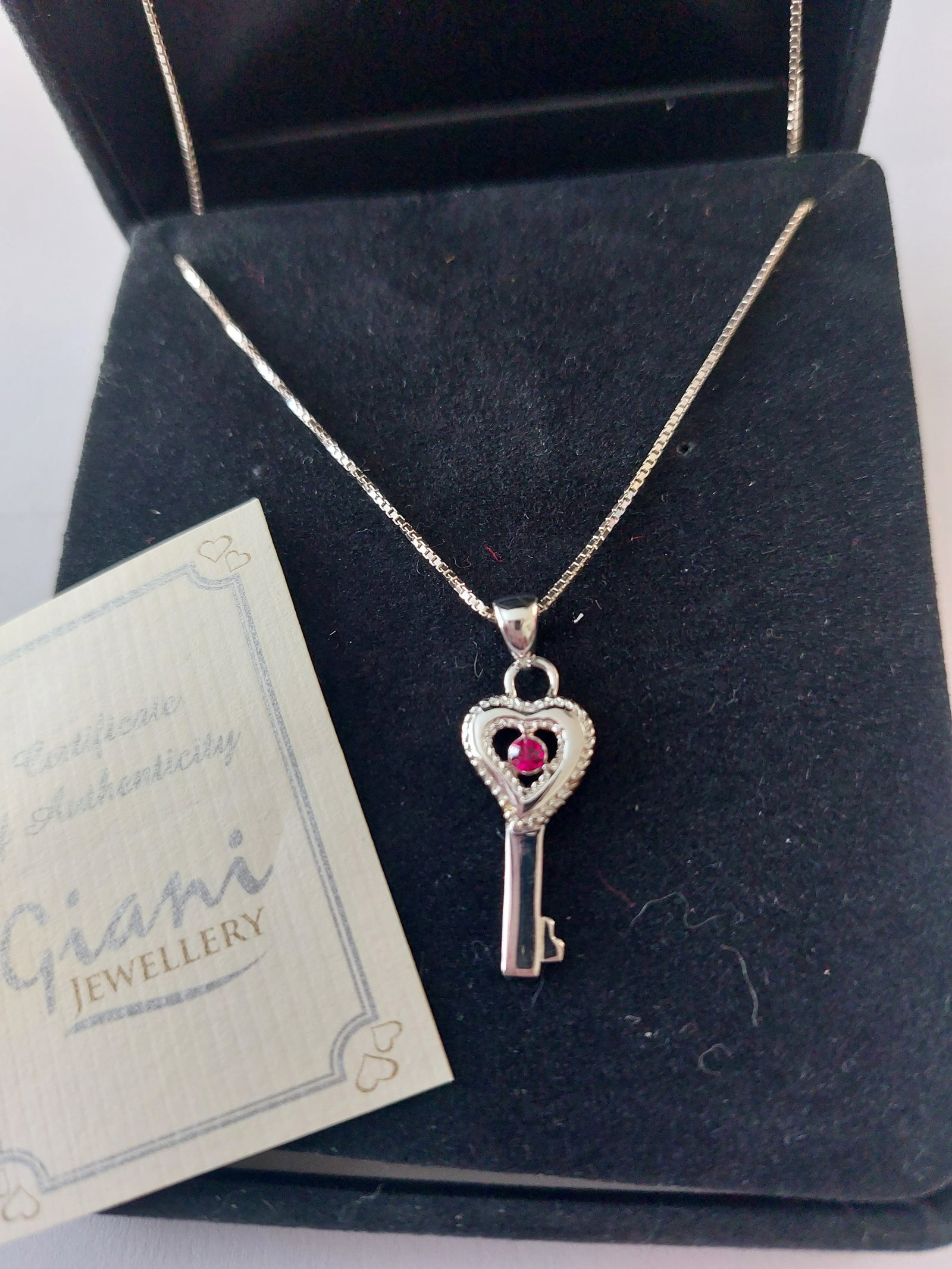 Key Pendant With Red Stone and Chain - 3