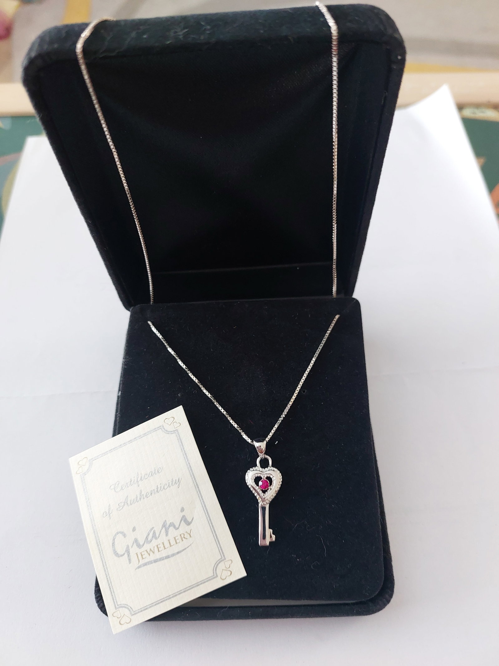 Key Pendant With Red Stone and Chain - 4