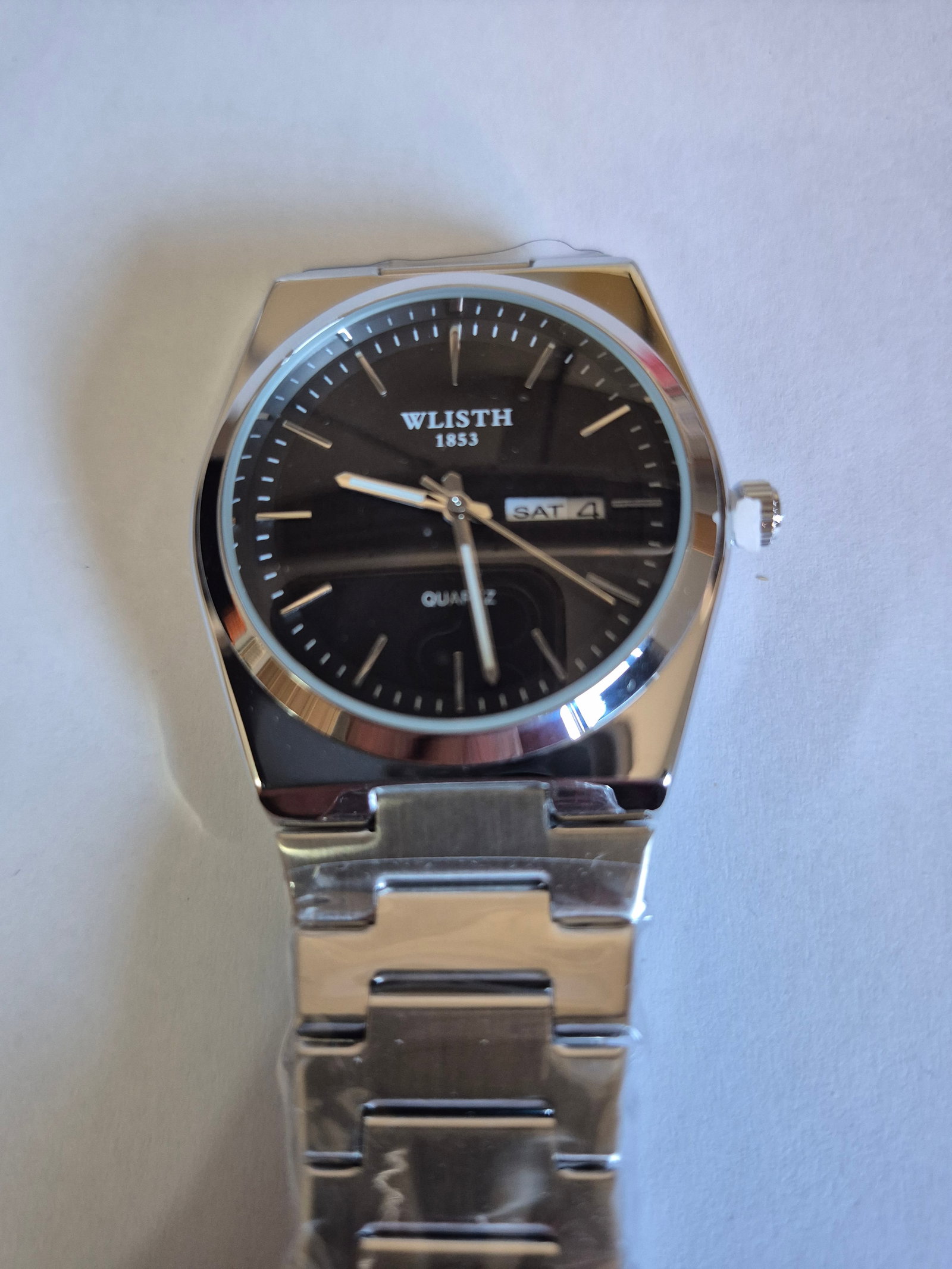 WLISTH 1853 Quartz Men's Wristwatch – Black Dial, Day & Date Display, Stainless Steel Bracelet - 4