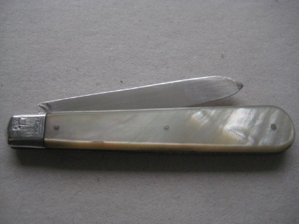 Rare Edwardian Mother of Pearl Hafted Silver Bladed Folding Fruit Knife, London 1903 - 3