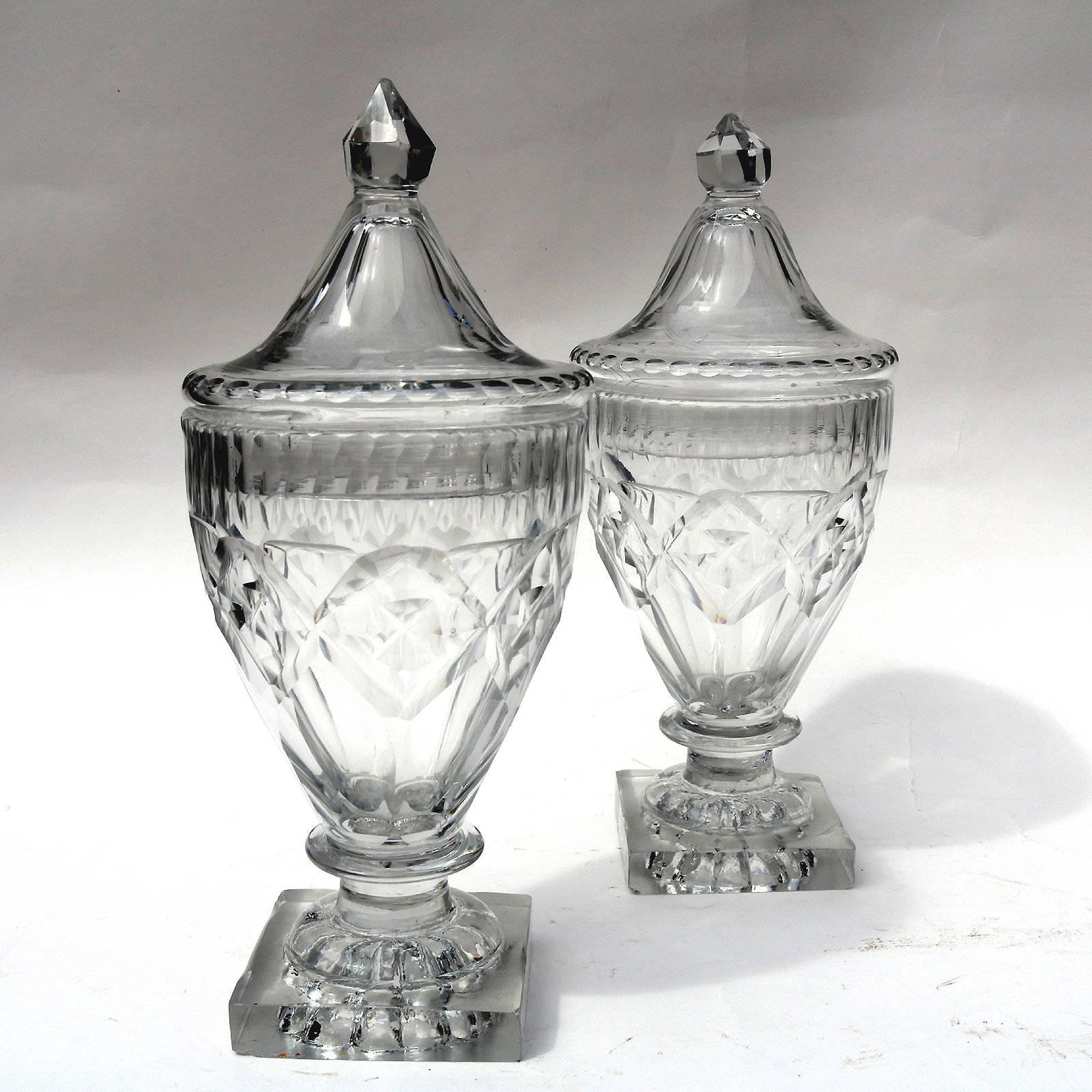 A Pair of Antique Georgian Irish Dublin Cork Cut Glass BonBon Jars Urns C.1790 - 3