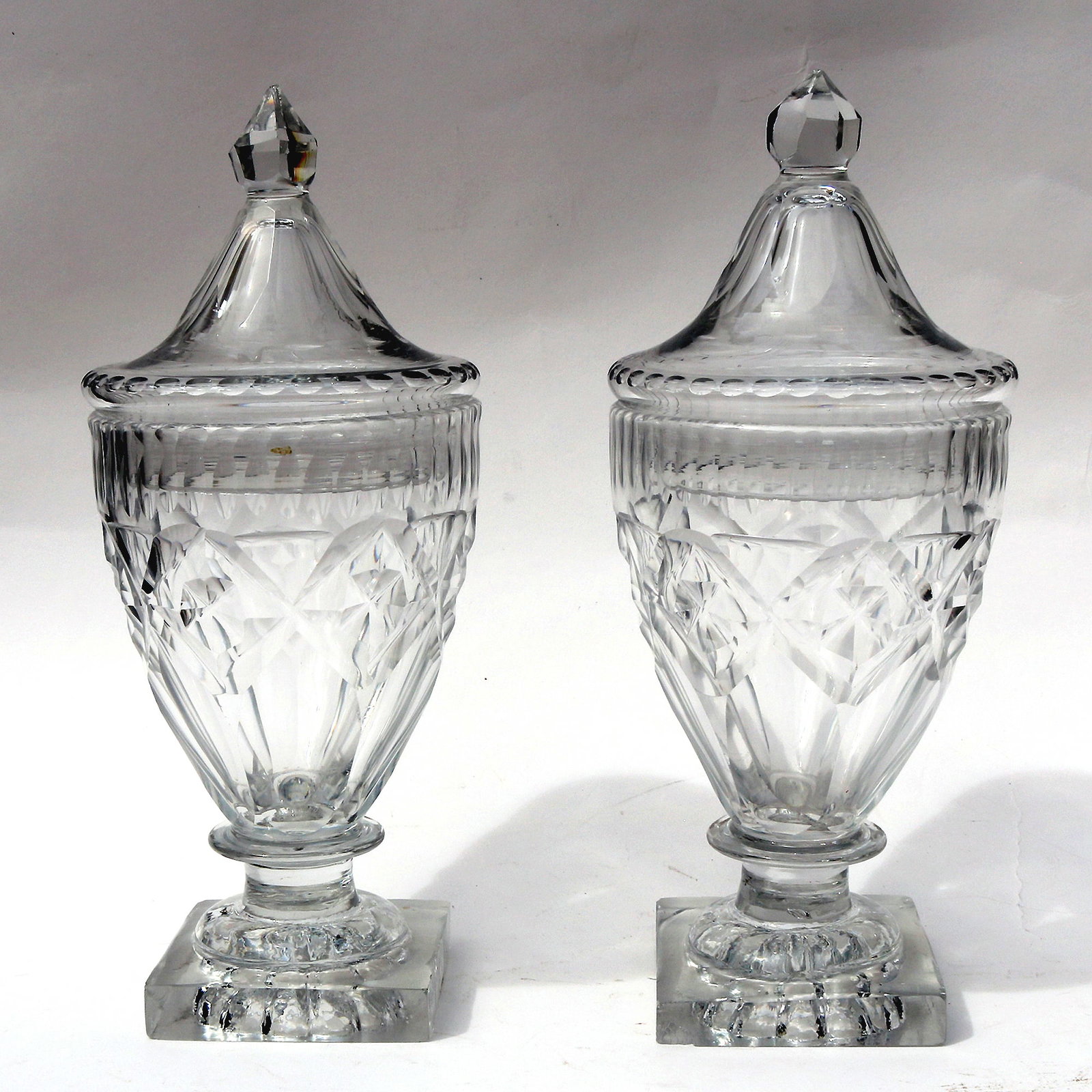 A Pair of Antique Georgian Irish Dublin Cork Cut Glass BonBon Jars Urns C.1790 - 4