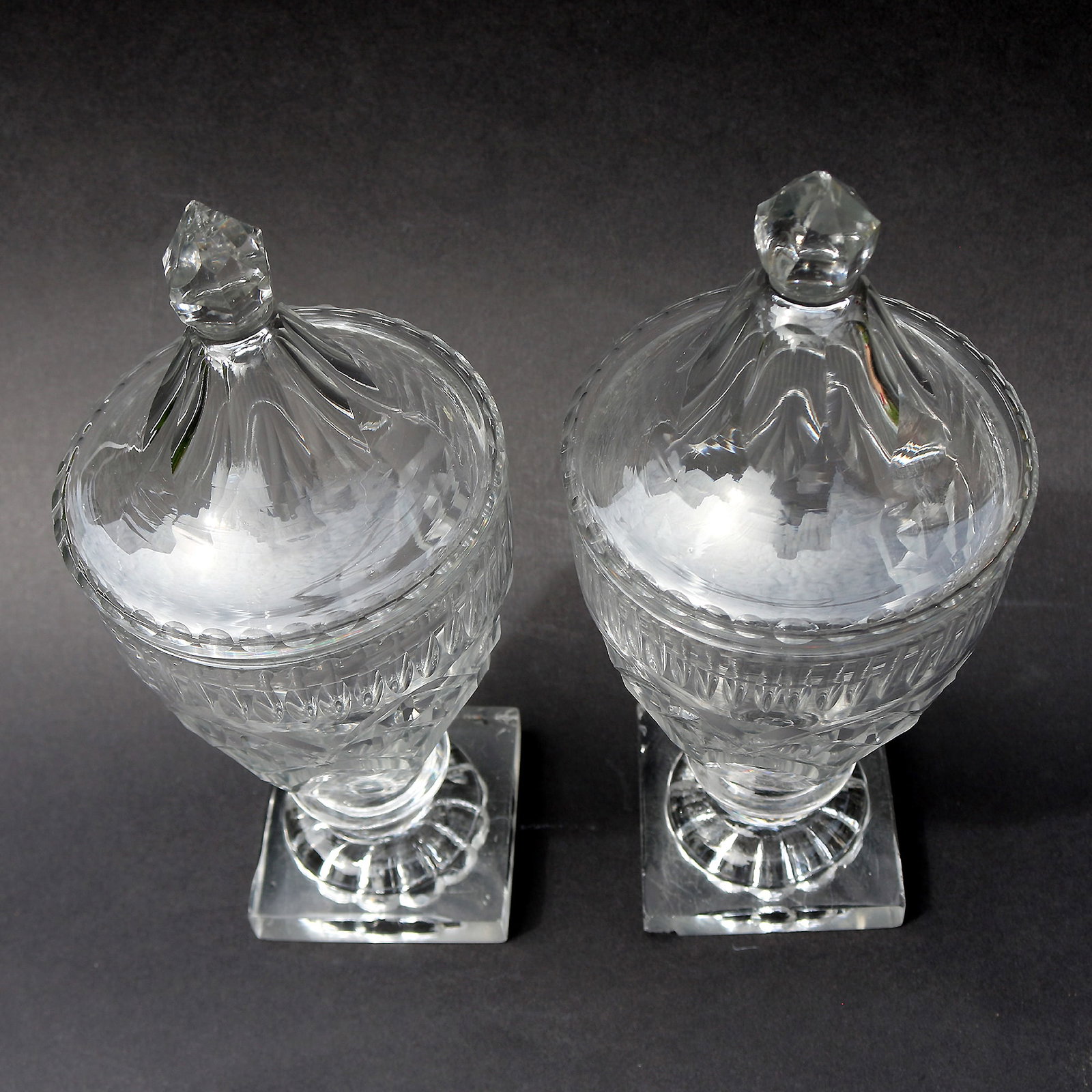 A Pair of Antique Georgian Irish Dublin Cork Cut Glass BonBon Jars Urns C.1790 - 5