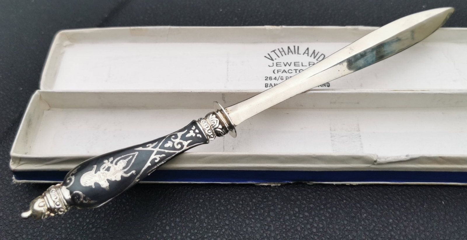 Vintage Thai Siam Niello Letter Opener Paper Knife Boxed - 2