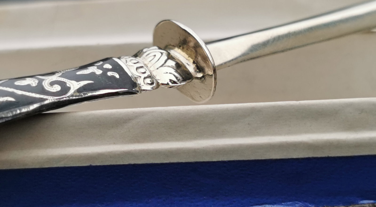 Vintage Thai Siam Niello Letter Opener Paper Knife Boxed - 3