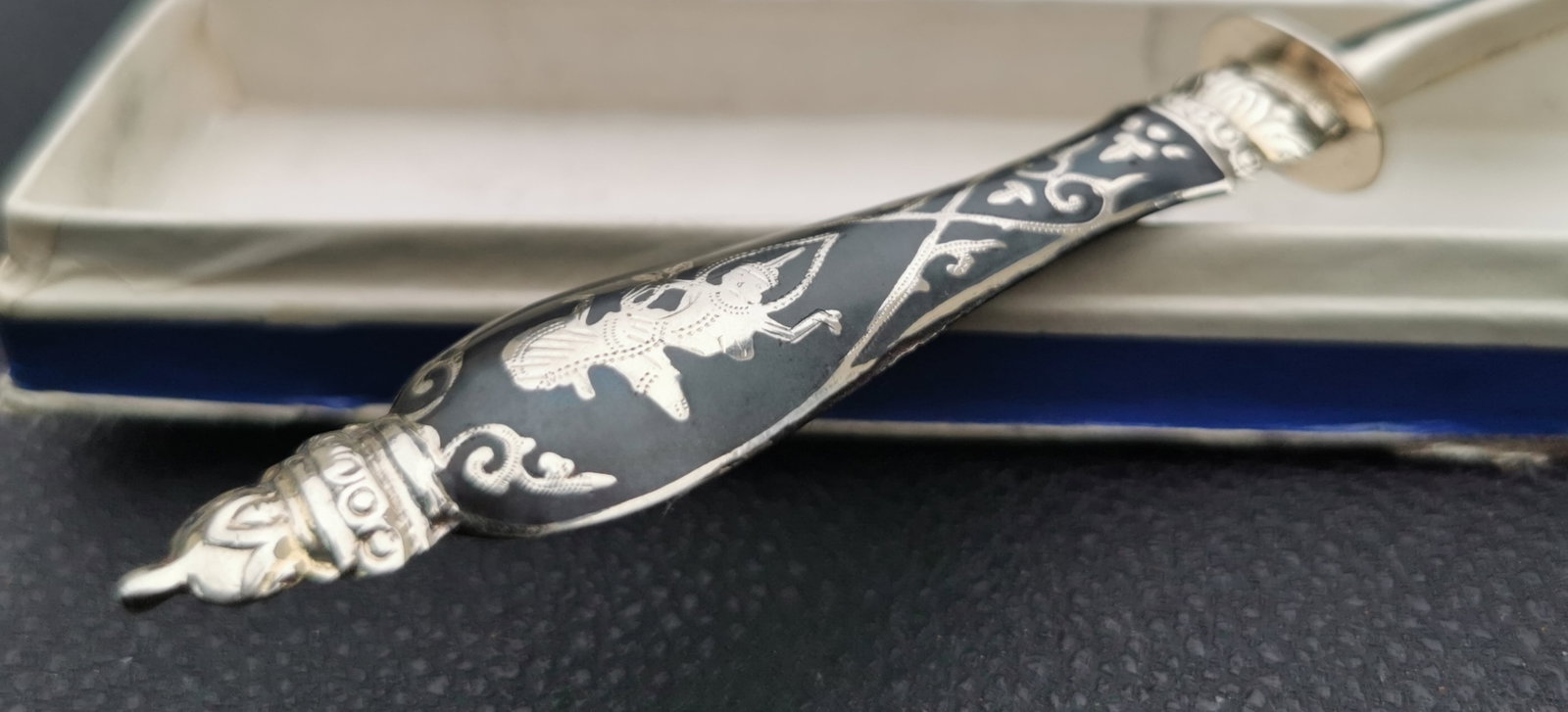 Vintage Thai Siam Niello Letter Opener Paper Knife Boxed - 4