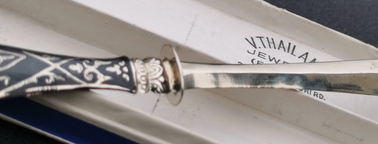 Vintage Thai Siam Niello Letter Opener Paper Knife Boxed - 5