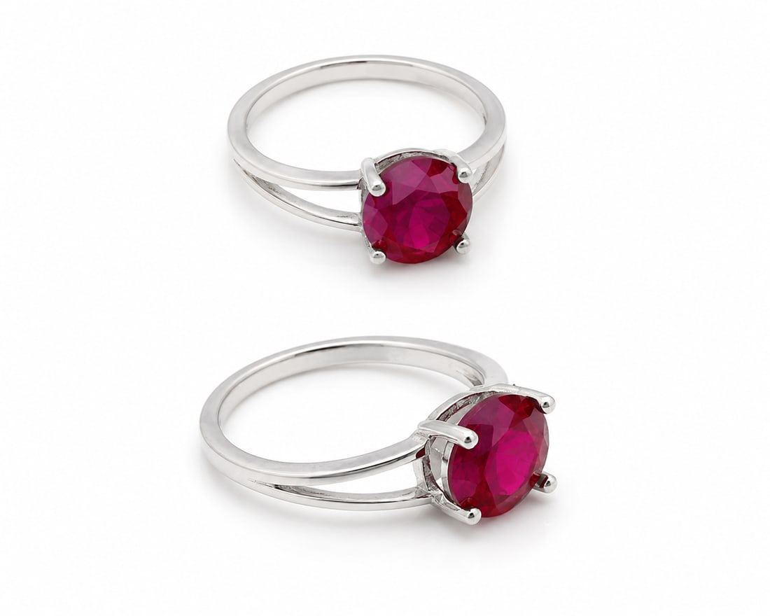 Ruby Corundum Solitaire Ring 8mm – Silver Tone Split Shank Ring (1 of 1)