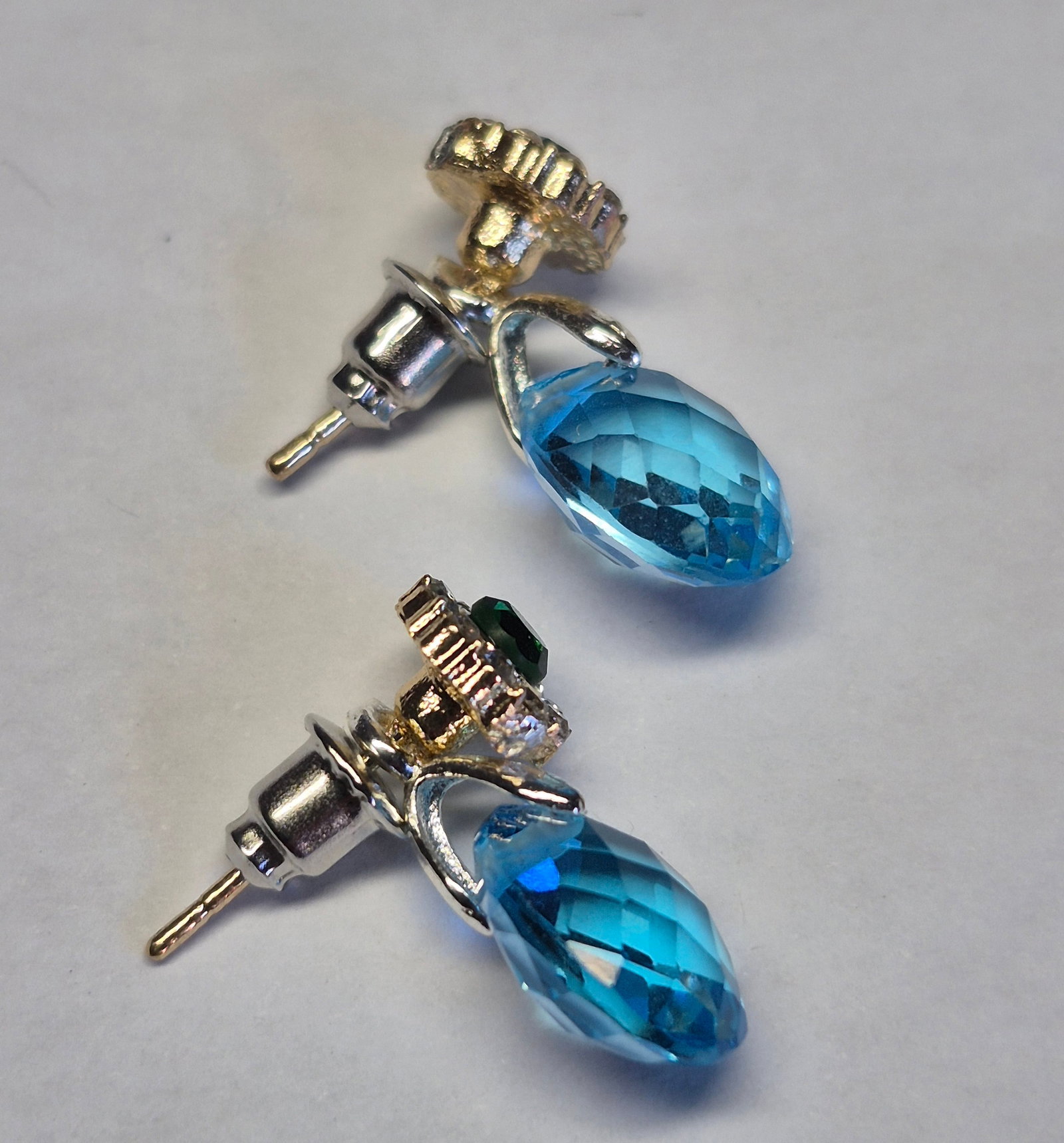 Natural Blue Topaz Convertible Drop Earrings – Two Styles in One – Silver Tone - 2