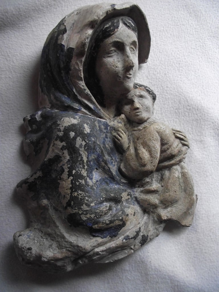 Antique Madonna & Child Wall Hanging Figure - 11 3/4"" High. - 12