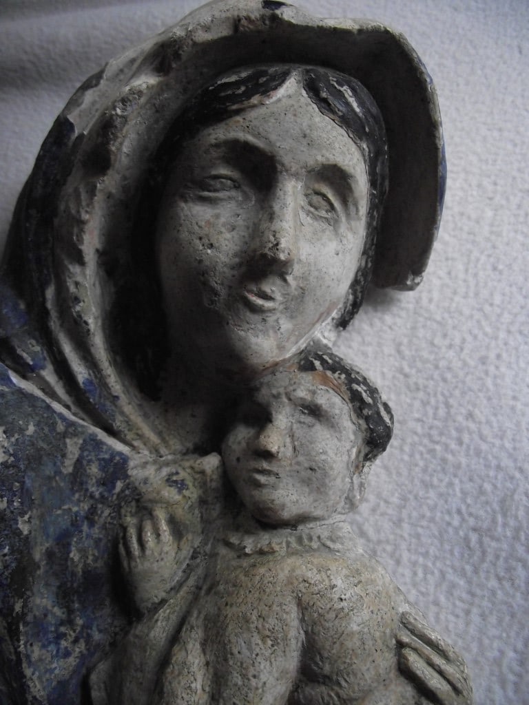 Antique Madonna & Child Wall Hanging Figure - 11 3/4"" High. - 13