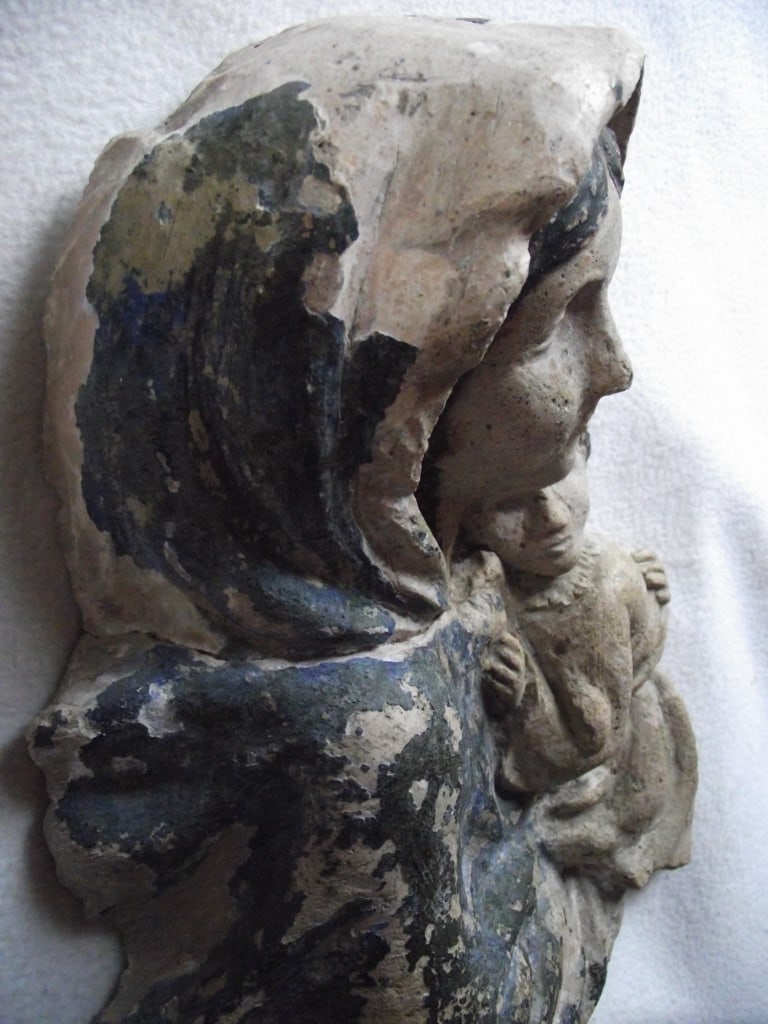 Antique Madonna & Child Wall Hanging Figure - 11 3/4"" High. - 16