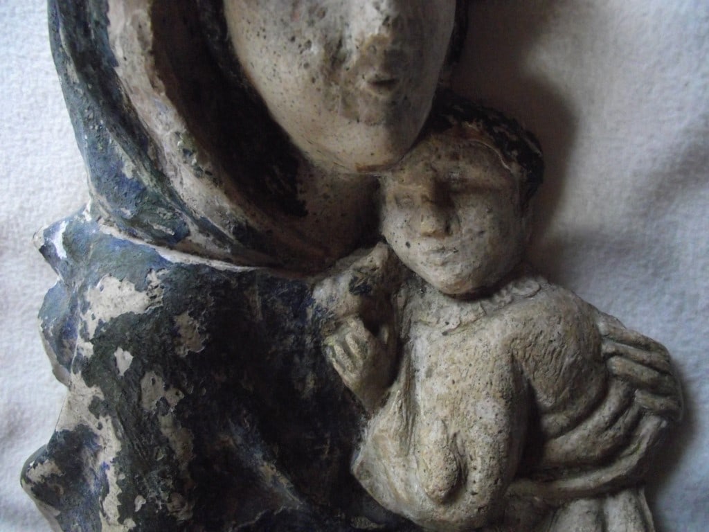 Antique Madonna & Child Wall Hanging Figure - 11 3/4"" High. - 19