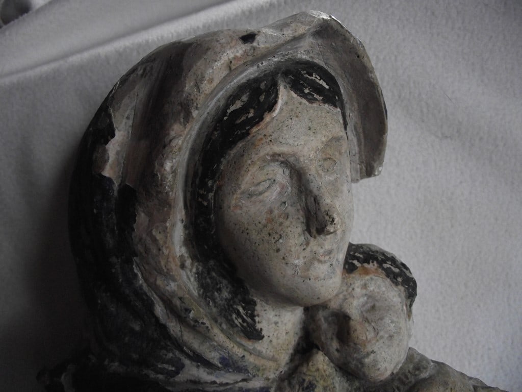 Antique Madonna & Child Wall Hanging Figure - 11 3/4"" High. - 4