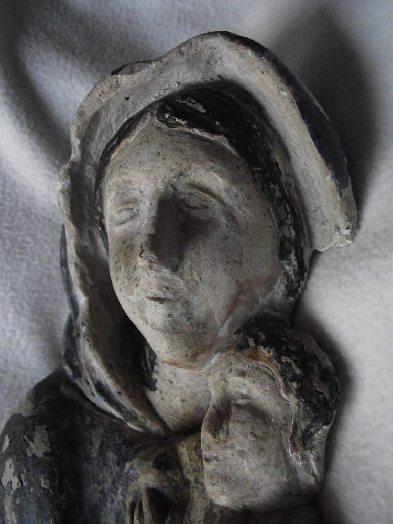 Antique Madonna & Child Wall Hanging Figure - 11 3/4"" High. - 9