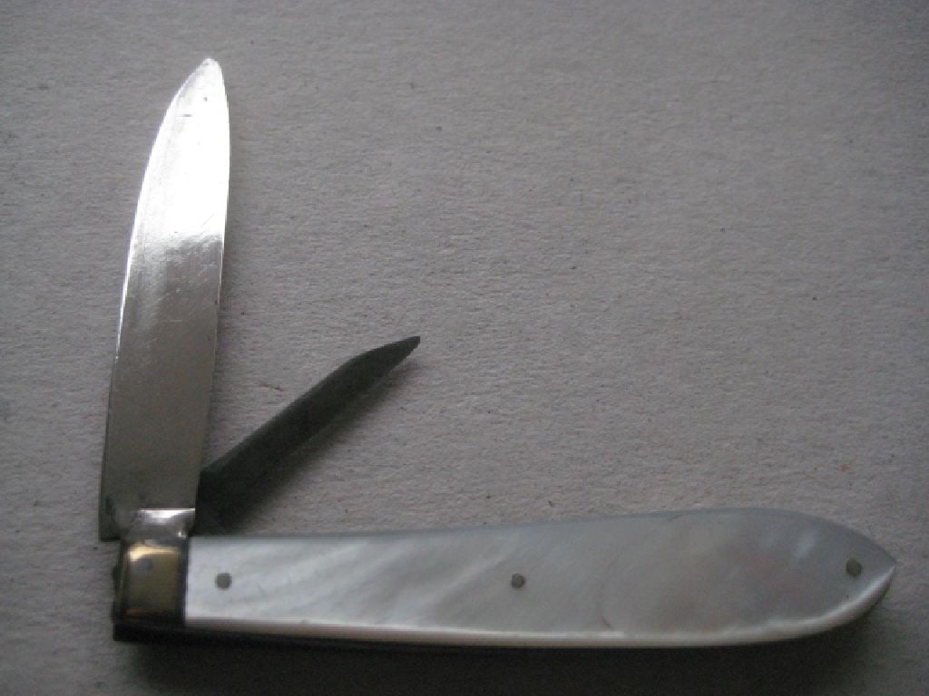 Rare George IV Mother of Pearl Hafted Twin Bladed Silver Folding Fruit Knife, Sheffield 1827 - 2