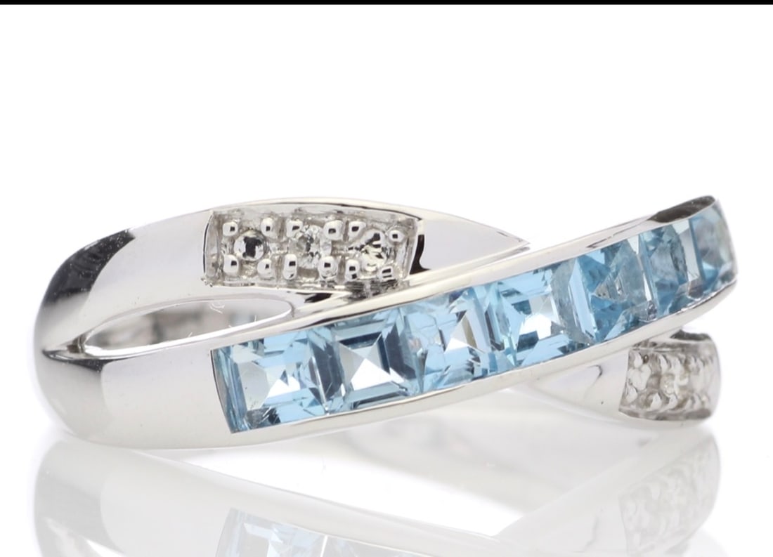 9Ct White Gold Blue Topaz and Diamond Ring (BT1.50) 0.02 Carats - 3