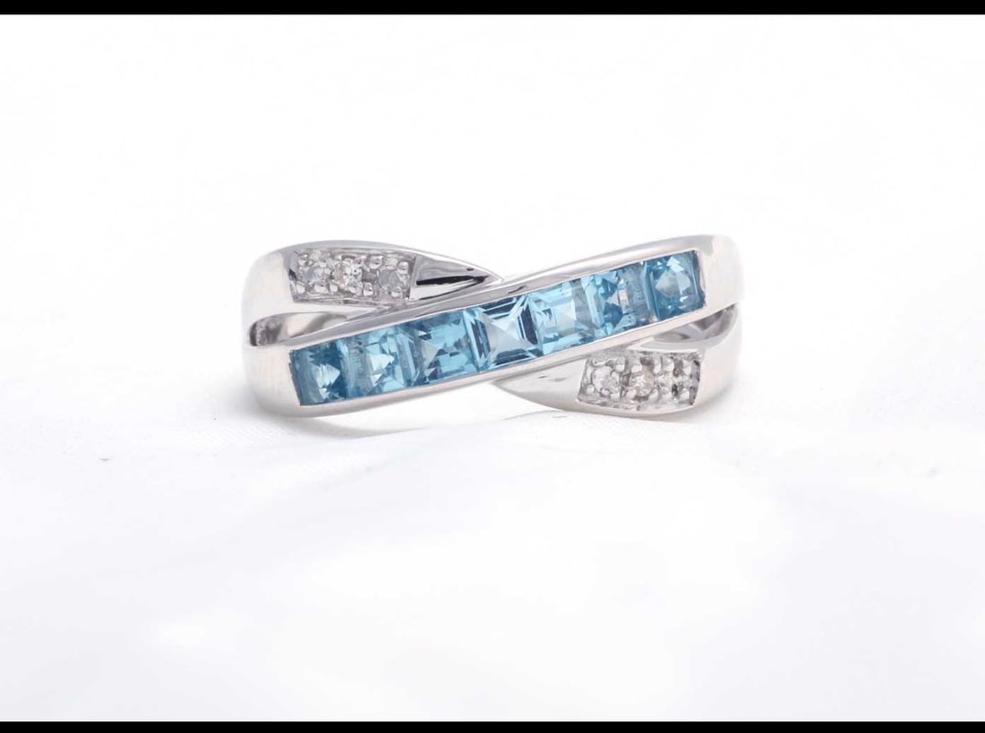 9Ct White Gold Blue Topaz and Diamond Ring (BT1.50) 0.02 Carats - 4