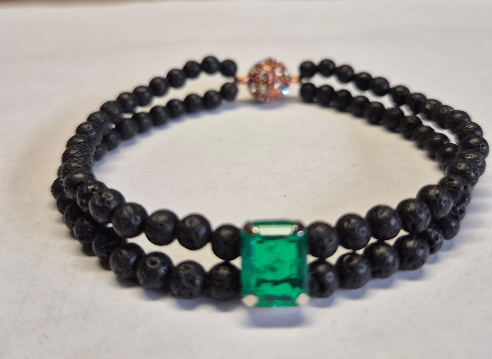 Emerald Doublet & Black Lava Stone Bracelet With Magnetic Clasp – 19 cm - 2