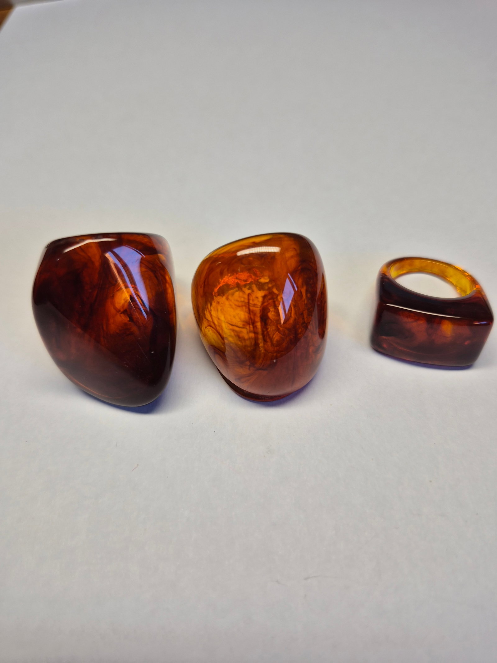 Vintage Amber-Style Resin Ring Set – 3 Statement Rings, Size 16 - 2