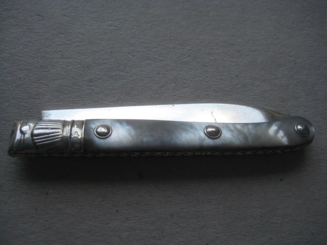 George III Mother of Pearl Hafted Silver Bladed Folding Fruit Knife, c1780 - 10