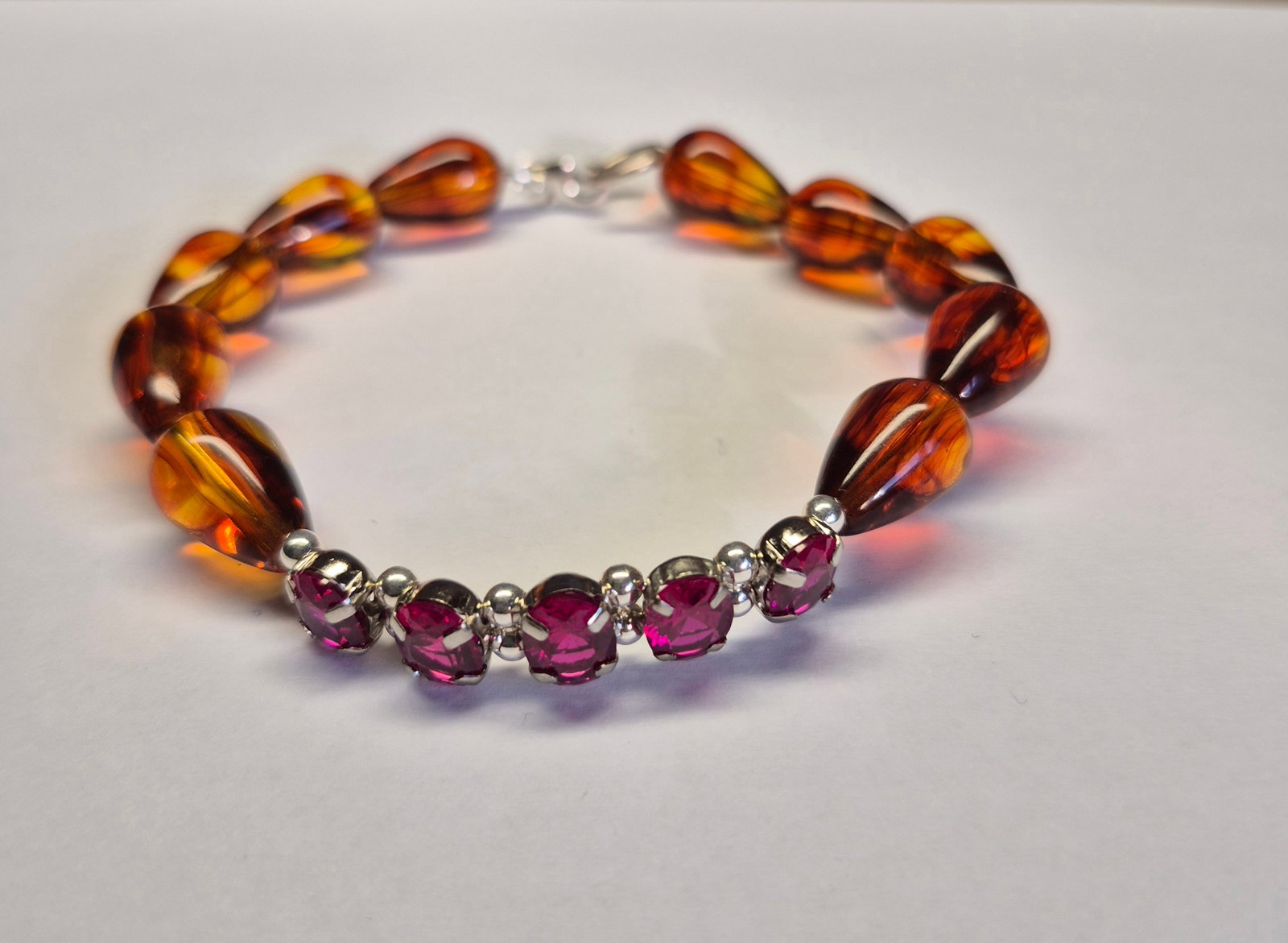 Natural Treated Ruby & Amber Bracelet in 925 Sterling Silver - 2