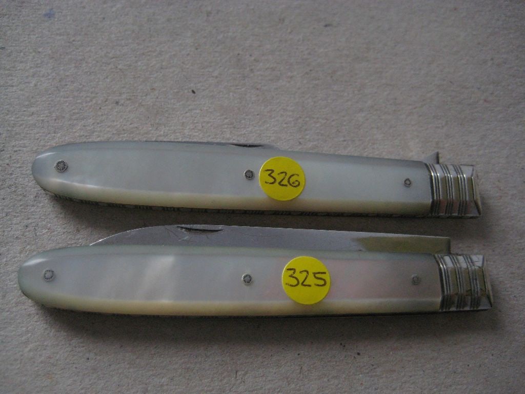 George III Mother of Pearl Matching Silver Bladed Folding Fruit Knife and Folding Fork - 11