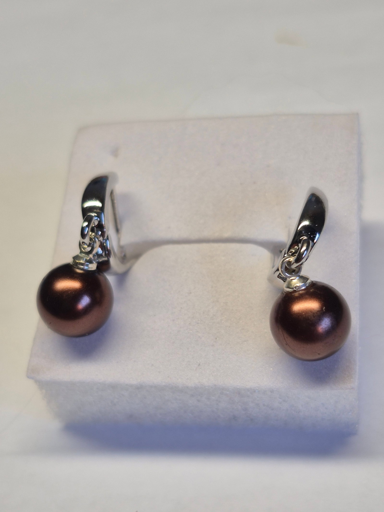 Silver Plated Earrings With Chocolate Pearl Beads – Elegant Drop Design - 2