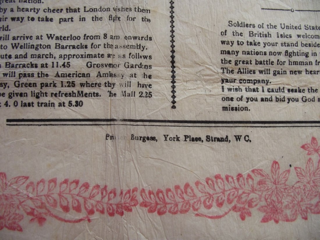 Souvenir Napkin - American Soldiers March Through London Saturday 11th May 1918 - 13