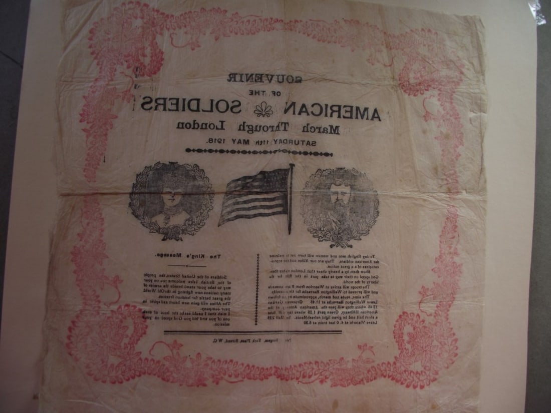 Souvenir Napkin - American Soldiers March Through London Saturday 11th May 1918 - 14