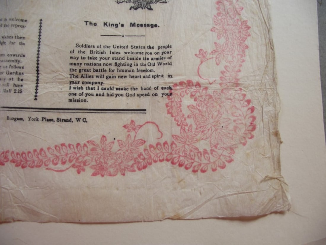 Souvenir Napkin - American Soldiers March Through London Saturday 11th May 1918 - 6