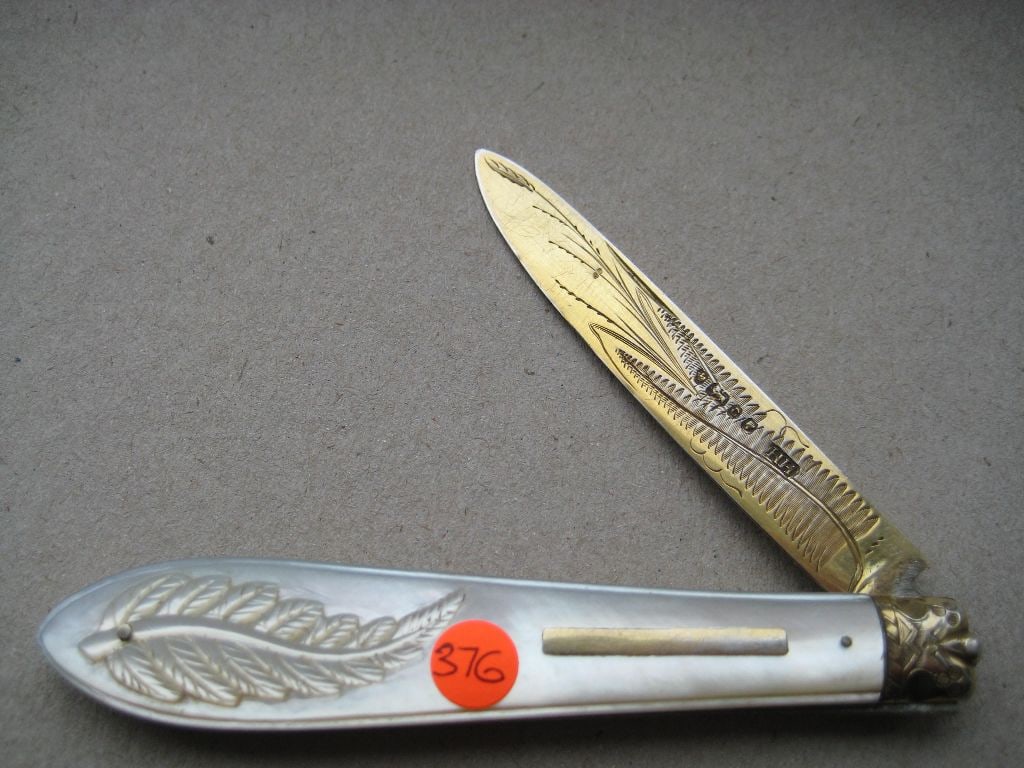 Rare Victorian Mother of Pearl Hafted Silver-Gilt Bladed Folding Fruit Knife, Sheffield 1874 (1 of 7)