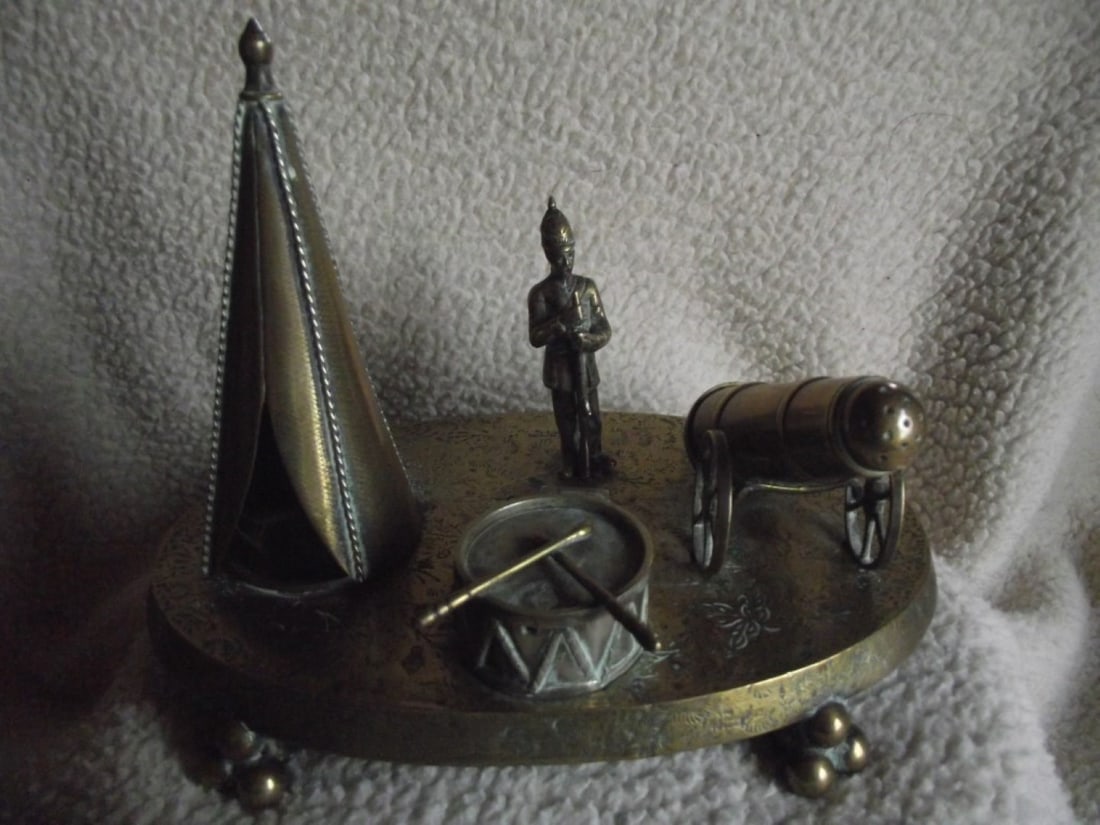 Victorian Brass Inkwell Desk Set - Military Theme - Lozenge Mark 13th January 1883 (1 of 20)