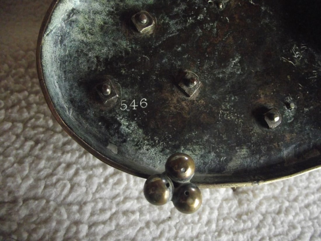 Victorian Brass Inkwell Desk Set - Military Theme - Lozenge Mark 13th January 1883 - 7