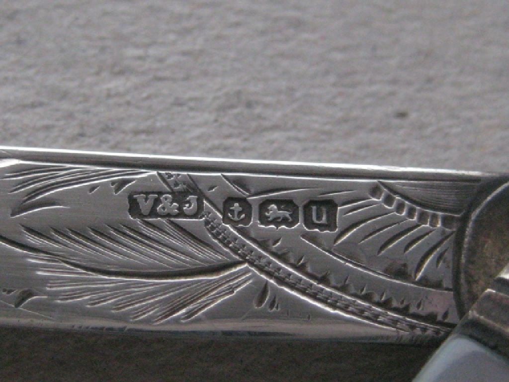 George V Mother of Pearl Hafted Silver Bladed Folding Fruit Knife, Birmingham 1919 - 5