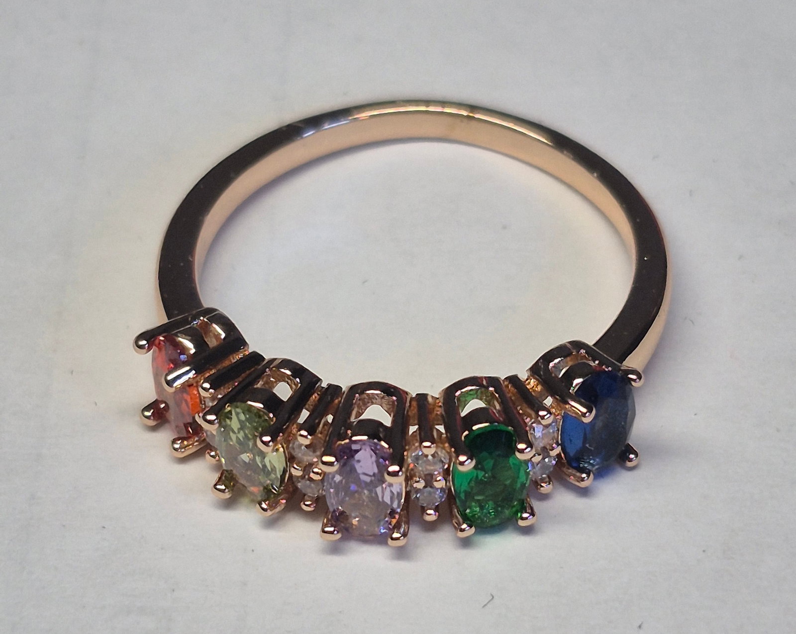 Rainbow Gemstone Ring – Multi Colour Oval Gemstones In Rose Gold Tone - 2