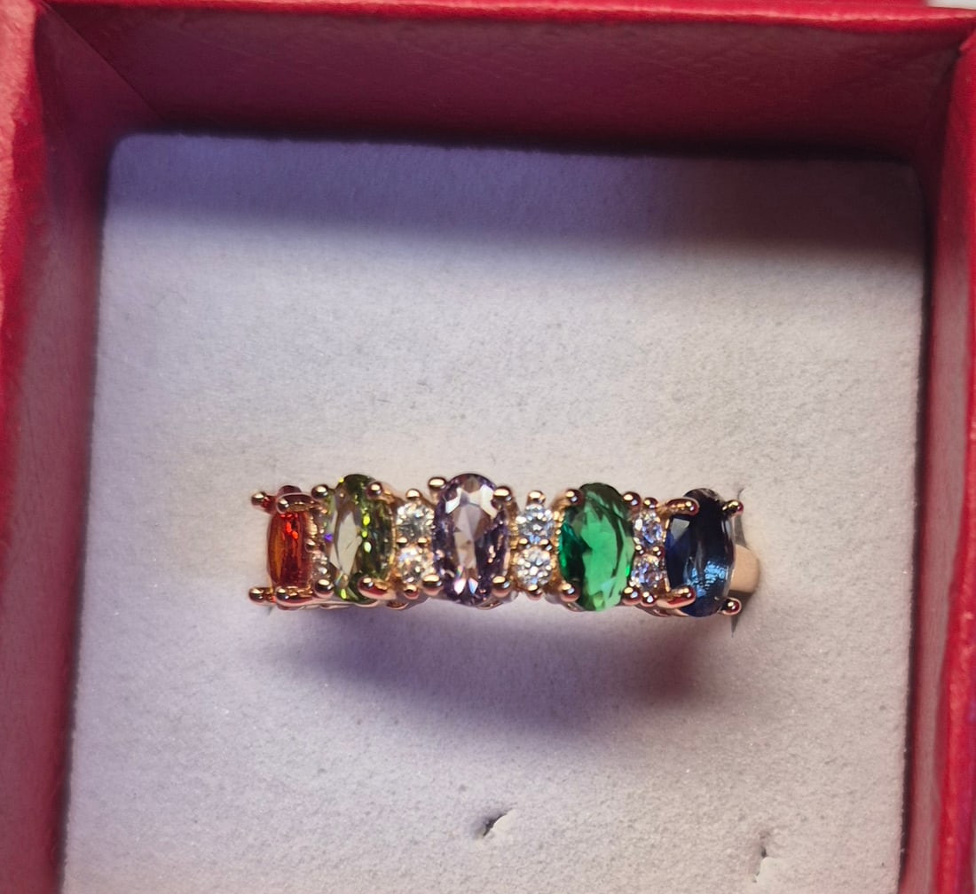 Rainbow Gemstone Ring – Multi Colour Oval Gemstones In Rose Gold Tone - 3