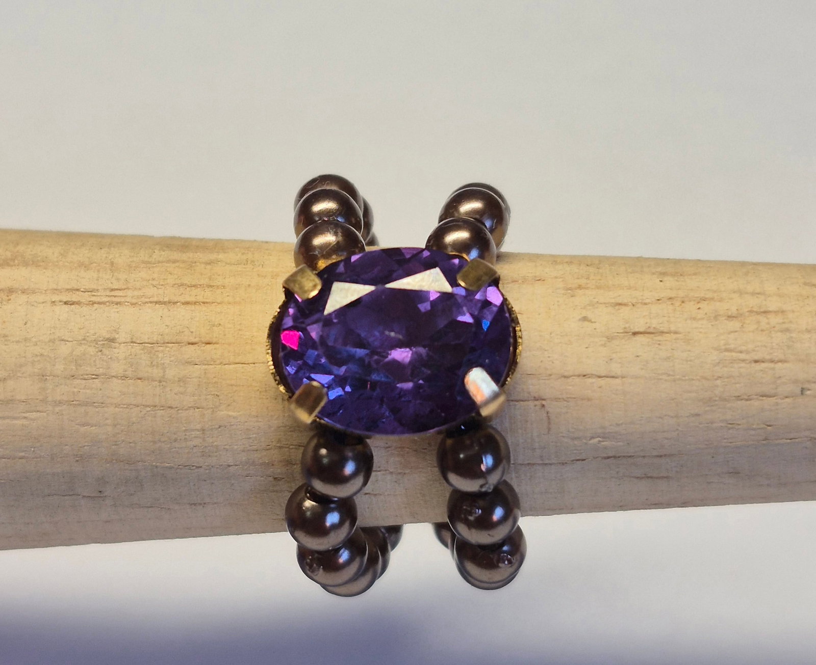 Elastic Ring With Purple Amethyst & Pearl Beads – Size 16 (1 of 4)