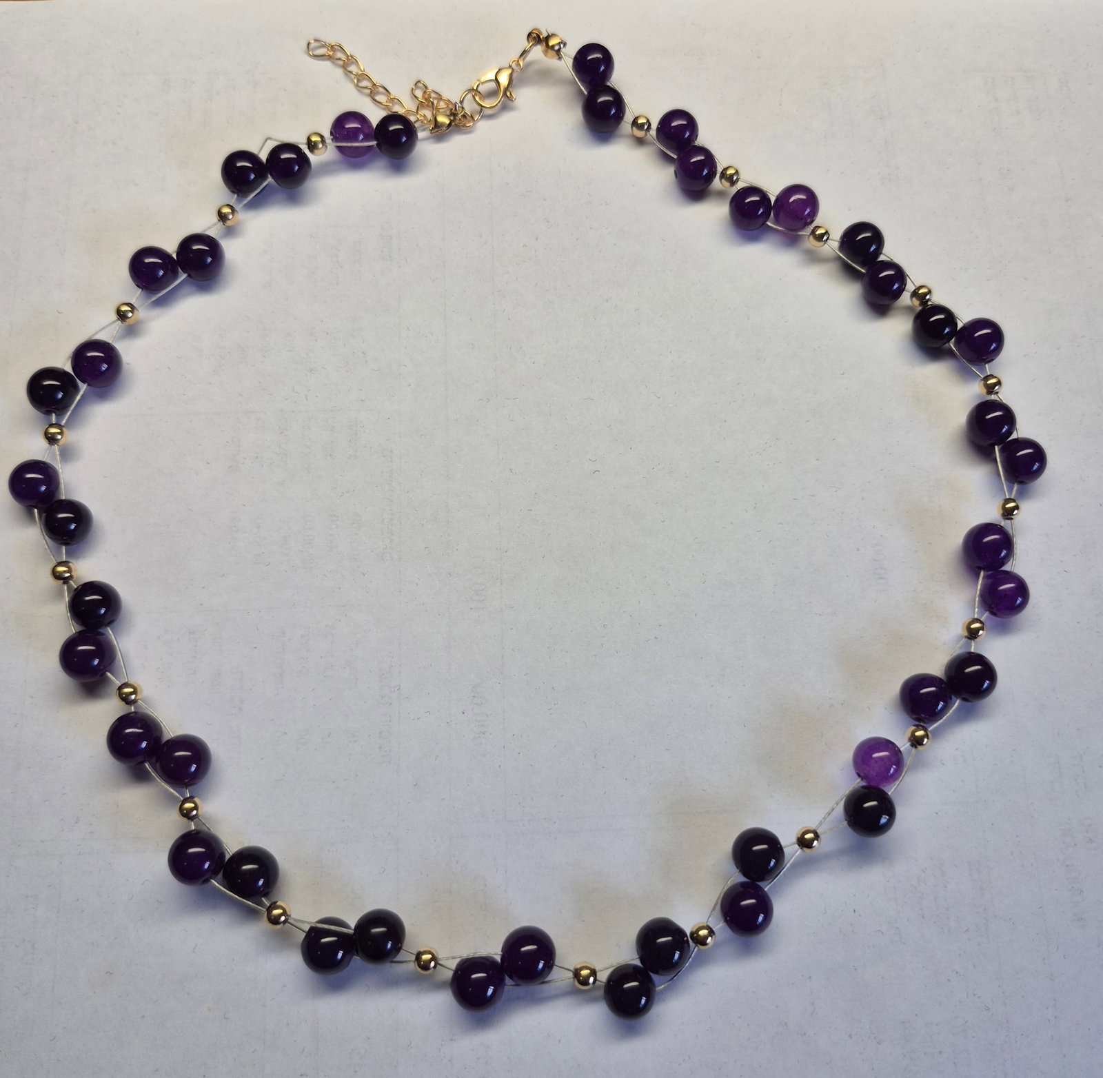 Natural Amethyst Beaded Necklace 42 cm – Purple Gemstone Necklace With Gold Tone Accents - 2