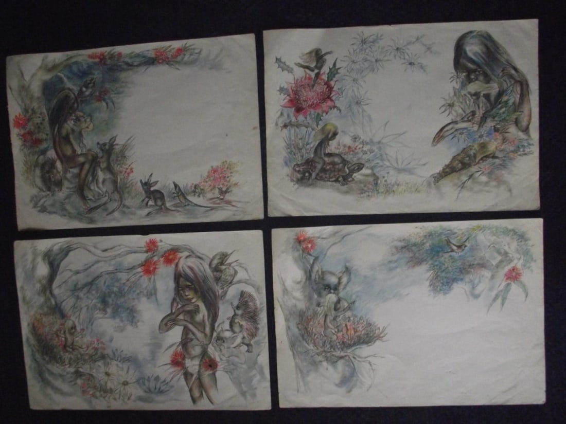 Brownie Downing - 4 x Rare Original Watercolour Illustrations - 3 Signed: Title: Brownie Downing - 4 x Rare Original Watercolour Illustrations - 3 Signed Description: Brownie Downing - 4 x Rare Original Watercolour Illustrations - 3 signed UK & Europe postage =