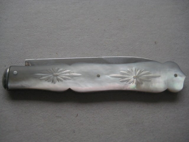 Victorian Mother of Pearl Hafted Silver Bladed Folding Fruit Knife, Sheffield 1857 - 8
