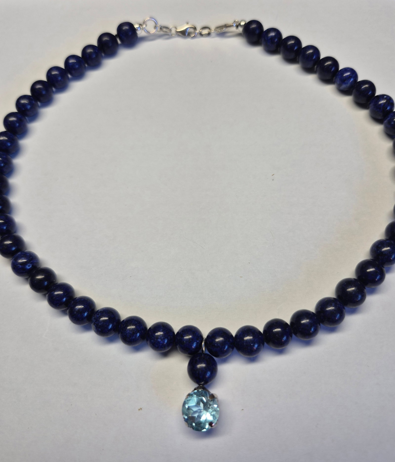 Natural Lapis Lazuli Necklace With 4.86 Ct Blue Topaz Pendant, 925 Sterling Silver Clasp, 39 cm - 2