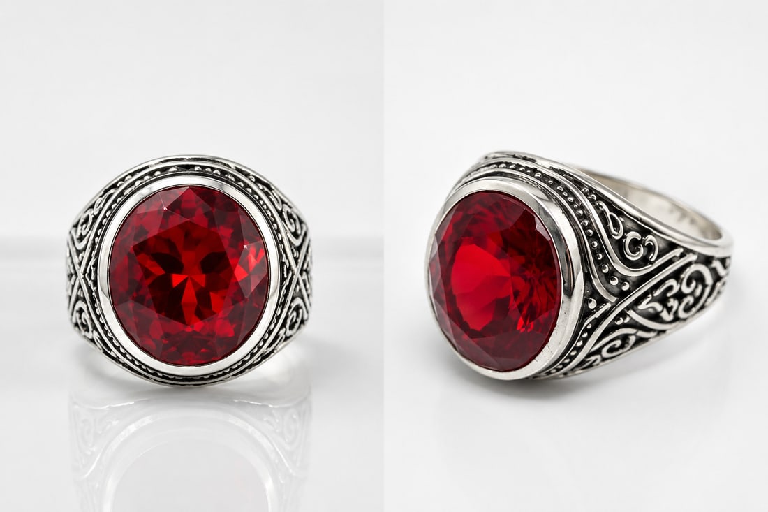 Vintage Style Red Synthetic Gemstone Ring – Silver Plated Statement Ring (1 of 1)