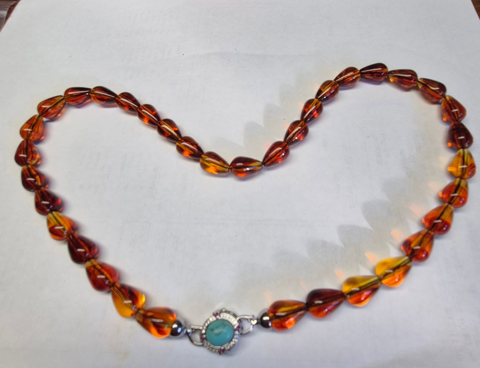 Natural Baltic Amber Teardrop Necklace 55 cm – Cognac & Honey Amber Beads - 2