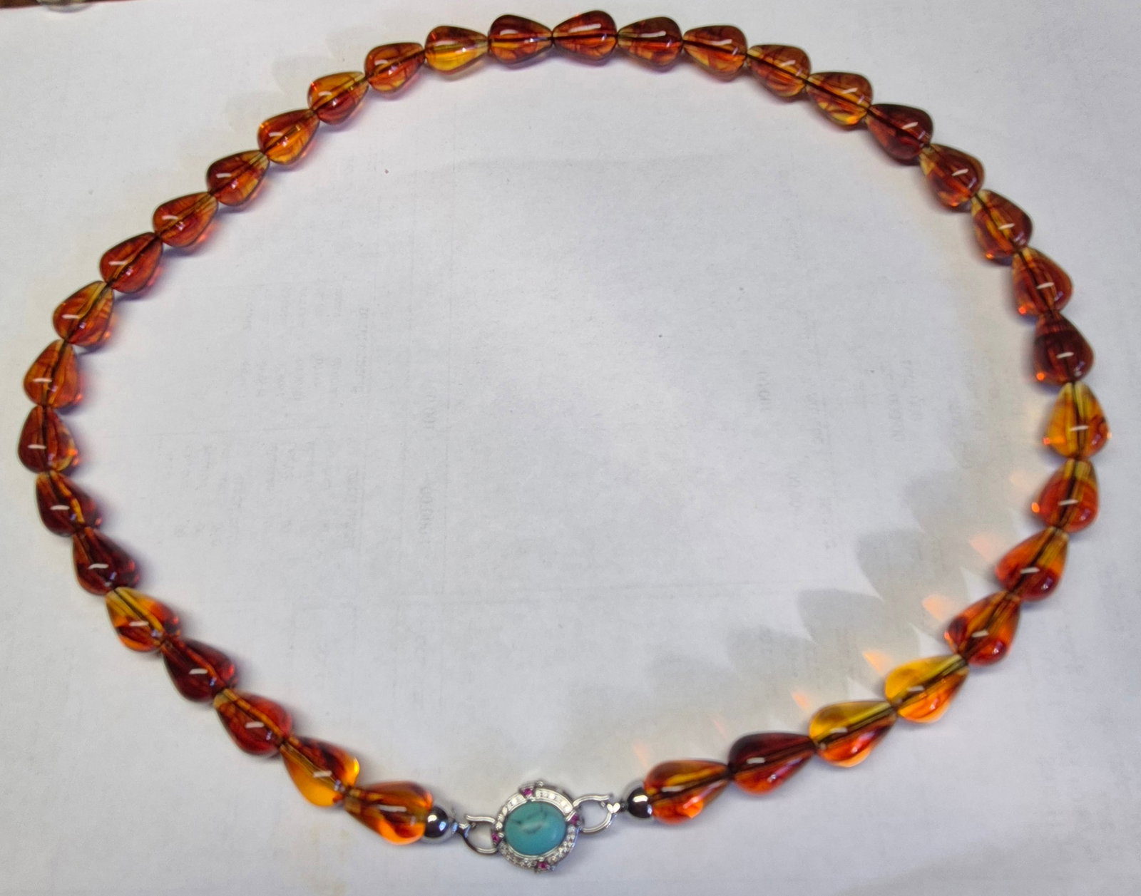 Natural Baltic Amber Teardrop Necklace 55 cm – Cognac & Honey Amber Beads - 3
