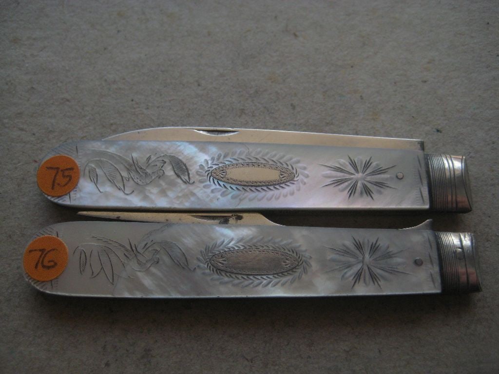 William IV Matching Mother of Pearl Hafted Silver Bladed Folding Fruit Knife and Folding Fork - 16