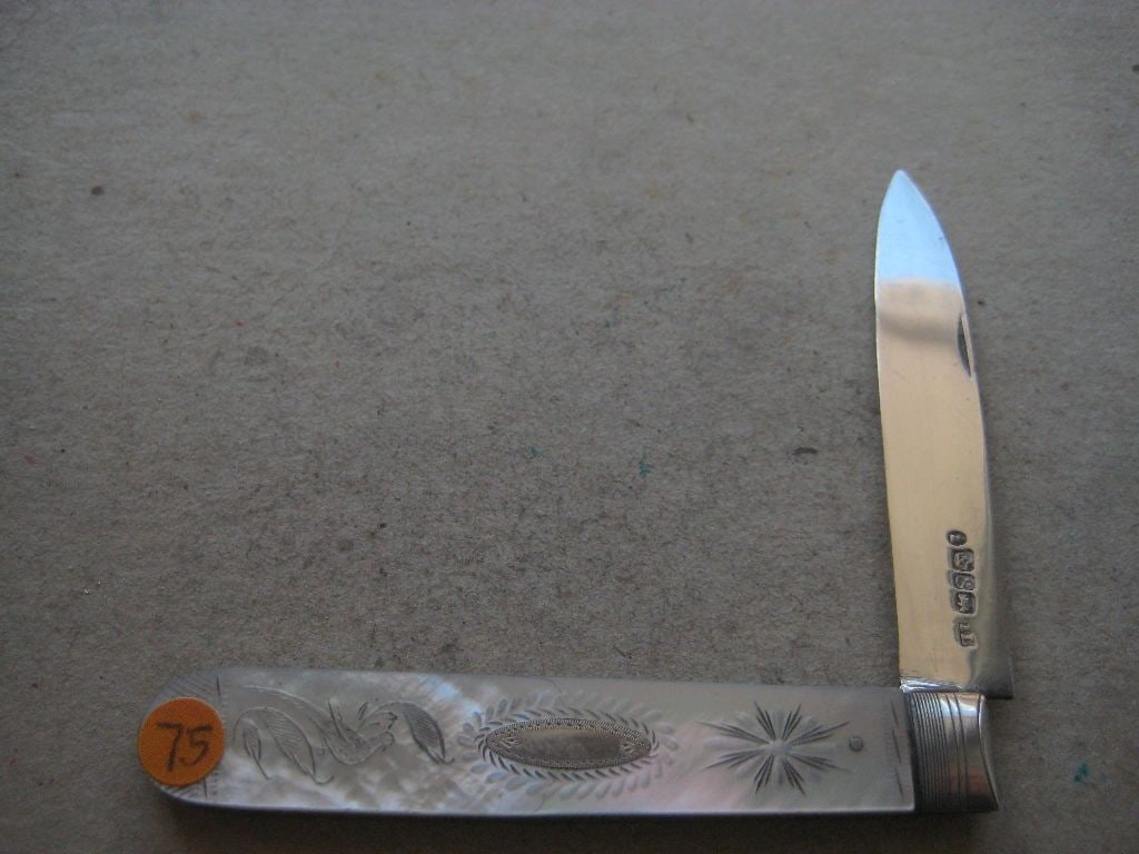 William IV Matching Mother of Pearl Hafted Silver Bladed Folding Fruit Knife and Folding Fork - 2