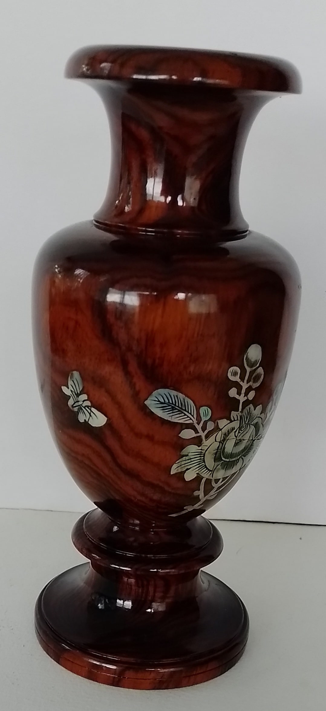 Wood Turned Vase With Mother of Pearl Inlay. - 2